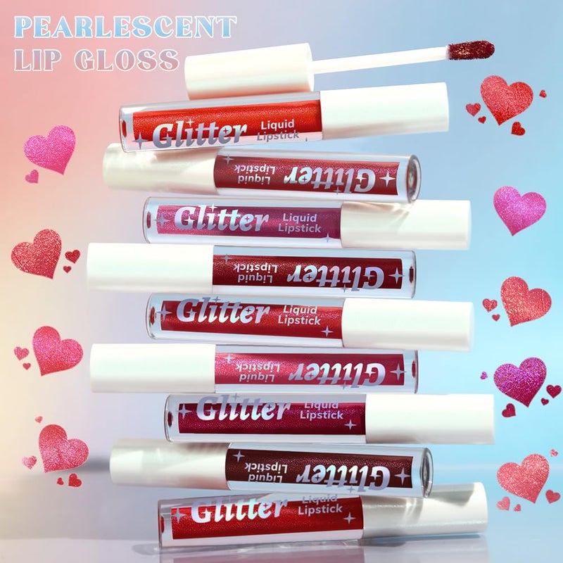 AMY'S DIARY Metallic Red Sparkle Liquid Lipstick, Shimmer Lip Gloss, Long-Lasting Waterproof Lip Color, High Shine Sparkle Makeup,Lip makeup for woman (Metallic Red Spark 6#) - Image 3